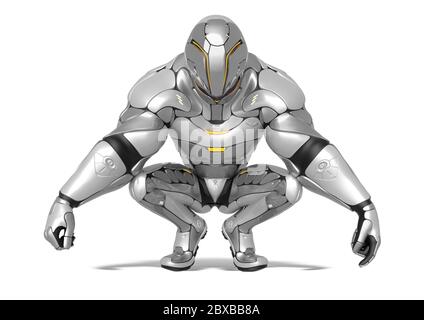 le tour de force spatial de la bande dessinée de l'astronaute sci fi se fait sur fond blanc, illustration 3d Banque D'Images