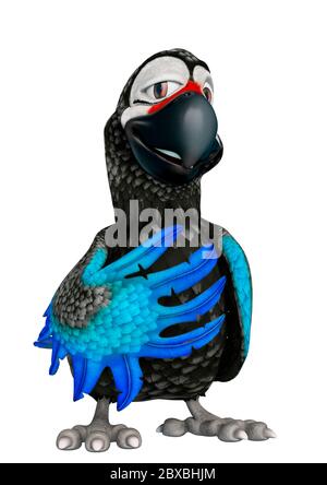 caricature verte de perroquet disant que la fille viennent avec papa dans un fond blanc. Ce type dans le chemin de coupure est très utile pour les créations de conception graphique, 3d illus Banque D'Images