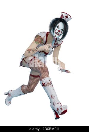 infirmière halloween en course à pied. Ce cauchemar de dame vintage dans le chemin de coupure est très utile pour les créations de conception graphique, l'illustration 3d Banque D'Images