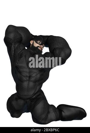 super héros, dessin animé avec barbe sur costume, pose de punaise. Ce type hiper dans le chemin de découpe est très utile pour les créations de conception graphique, 3d illustrateur Banque D'Images