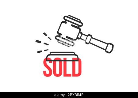 Symbole vecteur de vente aux enchères. Gavel pour faire du son vendu. Vendu, marteau, vente aux enchères concept. Illustration de Vecteur