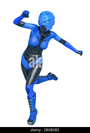 femme super soldier faisant une série comique. Ce super cyborg dans le chemin de découpe est très utile pour les créations de conception graphique, l'illustration 3d Banque D'Images