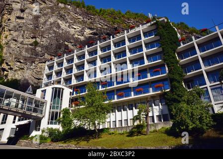 L'hôtel Geiranger dans la ville de Geiranger, Norvège. Banque D'Images