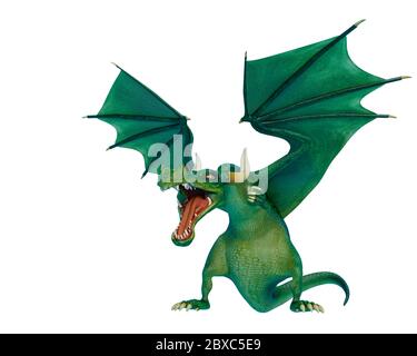 dragon caricature attaquant. Ce monstre vert dans le chemin de coupure est très utile pour les créations de conception graphique, l'illustration 3d Banque D'Images