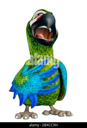 le dessin animé du perroquet vert chante sur fond blanc. Ce type de masque est très utile pour les créations de conception graphique, l'illustration 3d Banque D'Images