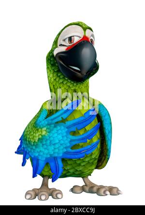 caricature verte de perroquet disant que la fille viennent avec papa dans un fond blanc. Ce type dans le chemin de coupure est très utile pour les créations de conception graphique, 3d illus Banque D'Images