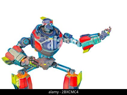 super robot à venir ici et obtenir certains sur un bacille blanc. Ce robot dans le masque est très utile pour les créations de conception graphique, l'illustration 3d Banque D'Images