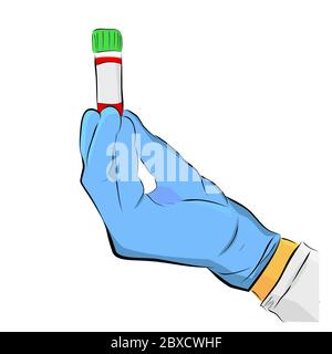 Dessin conceptuel à la main esquisse Vector, tube de test en plastique à main médecin, isolé sur blanc Illustration de Vecteur