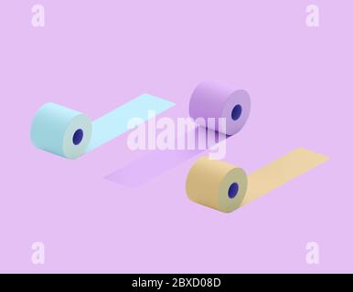 Papier toilette multicolore. Rouleaux colorés de papier toilette - bleu, violet, jaune. Conceptuellement - diversité, choix. illustration 3d Banque D'Images