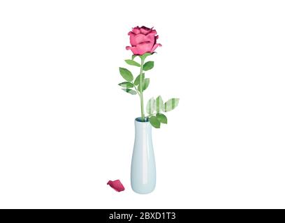 Une rose rose dans un vase. illustration 3d Banque D'Images