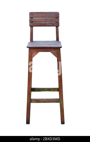 Chaise de bar en bois sur fond blanc, travail avec chemin. Banque D'Images