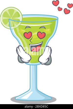 Romantique cocktail margarita personnage de dessin animé a un tomber dans les yeux d'amour Illustration de Vecteur