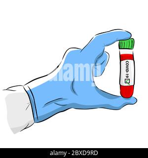 Dessin conceptuel à la main esquisse Vector, tube de test en plastique à main médecin, isolé sur blanc Illustration de Vecteur