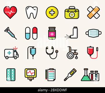 Icônes médicales. Jeu d'illustrations vectorielles isolées de couleur Illustration de Vecteur