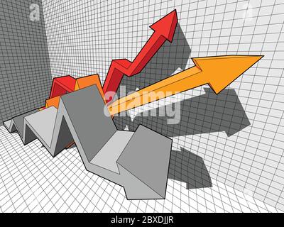 trois flèches géométriques à montée rapide dans un diagramme commercial abstrait avec un graphique en arrière-plan Illustration de Vecteur