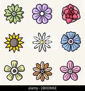Ensemble de fleurs vectorielles coloré plat style icônes isolées Illustration de Vecteur