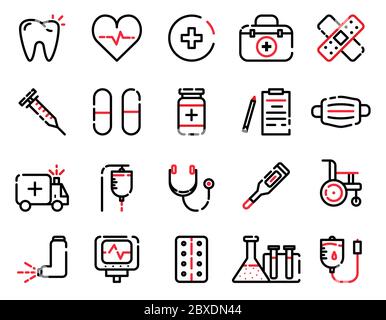 collection d'icônes de contour médical isolée sur fond blanc. Illustration vectorielle Illustration de Vecteur