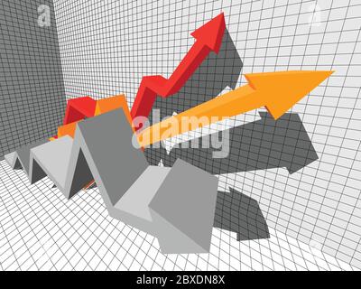 trois flèches géométriques à montée rapide dans un diagramme commercial abstrait avec un graphique en arrière-plan Illustration de Vecteur