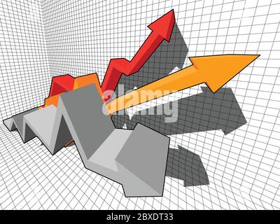 trois flèches géométriques à montée rapide dans un diagramme commercial abstrait avec un graphique en arrière-plan Illustration de Vecteur