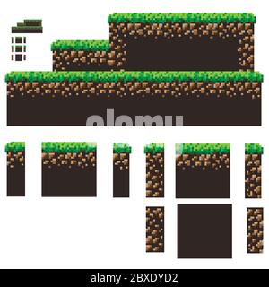 Pixel art Adventure jeu 8 bit créateur de terrain, texture, herbe. Jeu indépendant Arcade éléments pour le design rétro de jeux vidéo Illustration de Vecteur