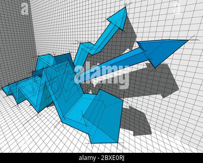 trois flèches géométriques à montée rapide dans un diagramme commercial abstrait avec un graphique en arrière-plan Illustration de Vecteur