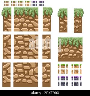 Pixel art Adventure jeu 8 bit créateur de terrain, texture, herbe. Jeu indépendant Arcade éléments pour le design rétro de jeux vidéo Illustration de Vecteur