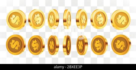 ensemble de pièces isolées en or 3d. Différentes positions. Pièces d'or volantes, fond de pluie dorée. Jackpot ou concept de réussite. Illustration vectorielle Illustration de Vecteur