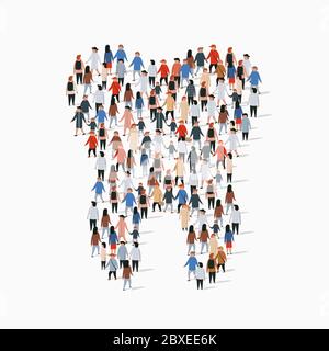 Grand groupe de personnes en forme de dent. Isolé sur fond blanc. Illustration vectorielle Illustration de Vecteur