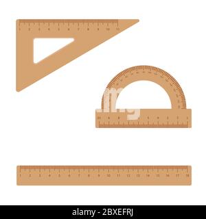 Les règles en bois définissent le vecteur. Métrique impériale. Centimètre. Matériel classique d'outils de mesure d'éducation isolé sur fond blanc. Illustration de Vecteur