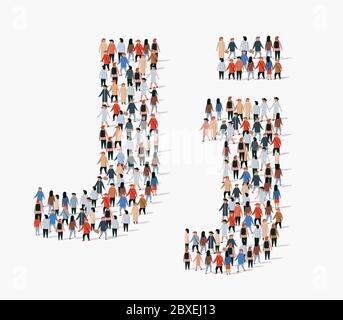 Grand groupe de personnes sous forme de lettre J. Arrière-plan vectoriel transparent Illustration de Vecteur