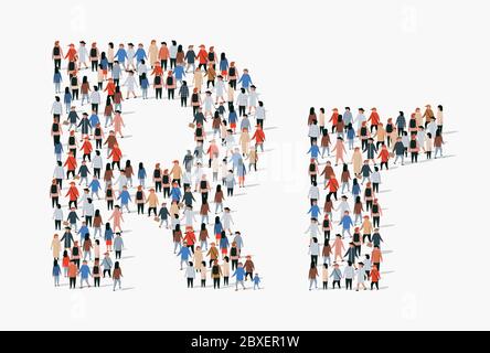 Grand groupe de personnes en forme de lettre R. Arrière-plan vectoriel transparent Illustration de Vecteur
