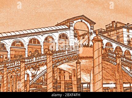 Pont du Rialto sur le grand canal, Venise, Italie (illustration) Banque D'Images