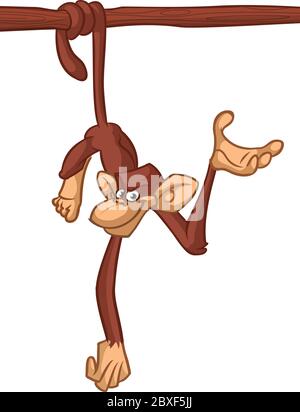 Un adorable singe chimpanzé est accroché à l'arbre. Illustration vectorielle en style dessin animé. Contour Illustration de Vecteur