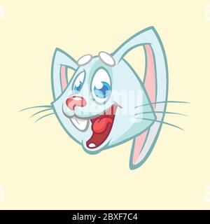 Icône lapin. Dessin animé d'une tête de lapin en riant, arrière-plan blanc isolé. Illustration du vecteur Pâques Illustration de Vecteur