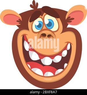 Icône représentant une tête de singe cartoon. Illustration vectorielle du personnage chimpanzé souriant isolé Illustration de Vecteur