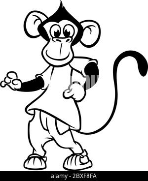 Danse de chimpanzé de singe de dessin animé. Illustration vectorielle entourée. Design pour livre de coloriage Illustration de Vecteur