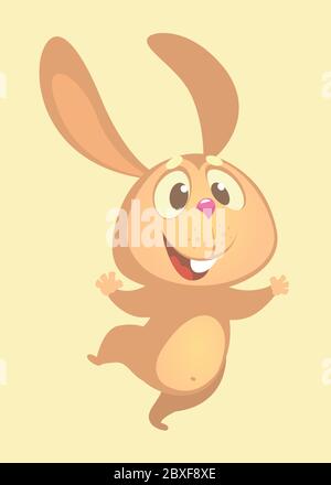 Dessin animé mignon lapin dansant excitée. Illustration vectorielle simplifiée couleur vive plate dans un design de style dessin animé Illustration de Vecteur