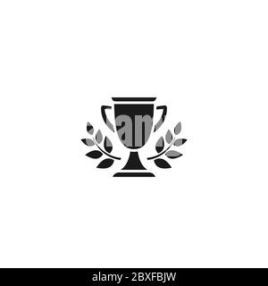 Trophée d'or, coupe gagnante avec couronne de Laurier isolée sur fond blanc. Premier lieu, bol de récompense. Symbole de succès, victoire, championnat. Vecteur fl Illustration de Vecteur