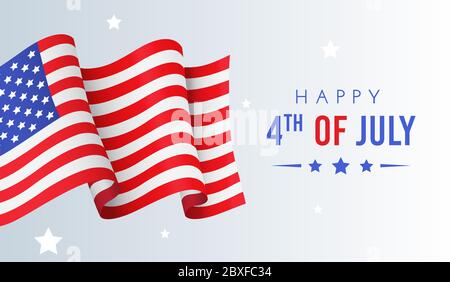 BANNIÈRE, affiche ou carte de vœux DE la journée DE l'indépendance AMÉRICAINE avec drapeau national sur fond bleu, illustration vectorielle Illustration de Vecteur