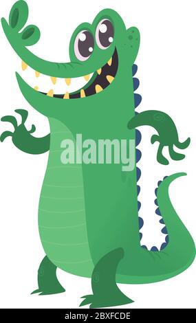 Adorable crocodile de dessin animé. Illustration vectorielle de la main agitant un alligator et présentant isolée sur fond blanc. Design pour t-shirt, mug, sac déjeuner Illustration de Vecteur