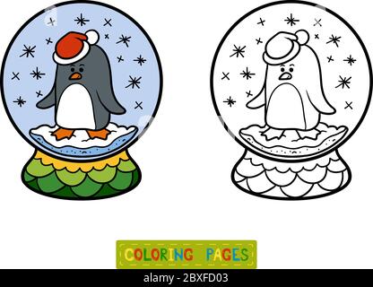 Livre de coloriage pour enfants, Snowball d'hiver avec pingouin Illustration de Vecteur
