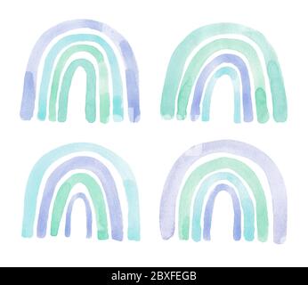 Watercolor set hand painted cute rainbows. Illustration isolated on white background. Perfect for baby textile, print, kids room, children decoration Banque D'Images