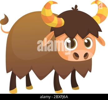 Personnage de dessin animé américain bison. Grand vecteur plat mâle bison isolé sur blanc. Faune d'Amérique du Nord. Icône Buffalo. Illustration d'animaux pour annonce de zoo, n Illustration de Vecteur