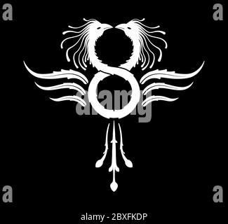 Phoenix Symbol of Infinity blanc sur fond noir Banque D'Images