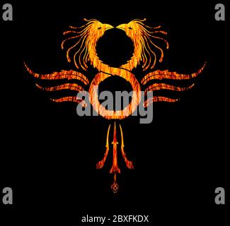 Phoenix symbole de l'infini feu texturé sur fond noir Banque D'Images