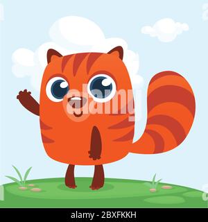 Bande dessinée de Chipmunk d'écureuil orange. Illustration vectorielle d'animaux forestiers de chipmunk debout isolé sur fond forestier Illustration de Vecteur