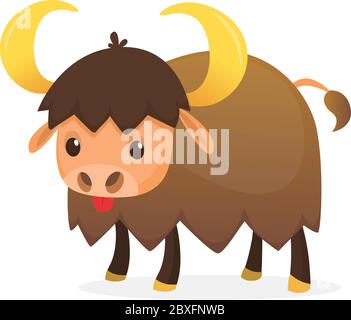 Personnage de dessin animé américain bison. Grand vecteur plat mâle bison isolé sur blanc. Faune d'Amérique du Nord. Icône Buffalo. Illustration d'animaux pour annonce de zoo, n Illustration de Vecteur