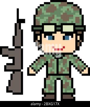 vecteur pixel art dessin animé soldat isolé Illustration de Vecteur