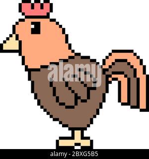 poulet vectoriel pixel art isolé Illustration de Vecteur