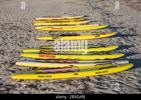 Busselton Australie occidentale 9 novembre 2019 : Busselton Surf Lifesaving club planches de surf sur la plage Banque D'Images